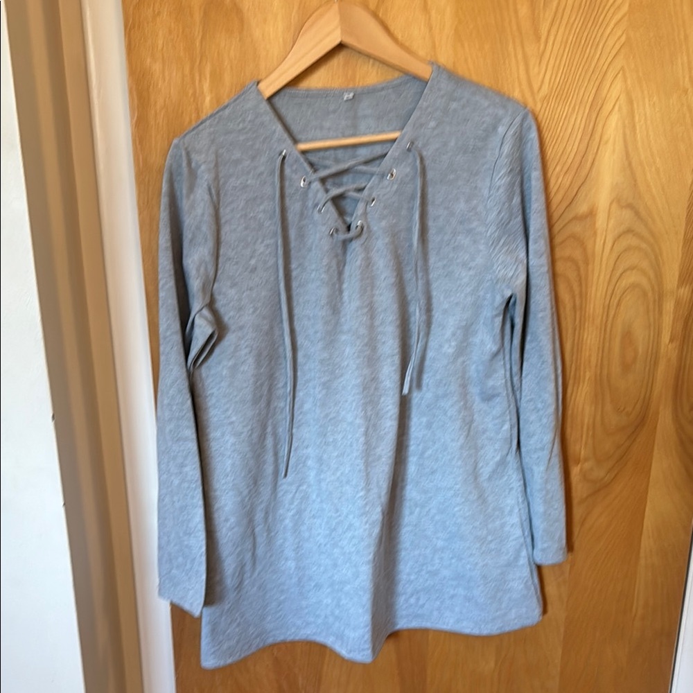 Gray Lace-Up Women's Top